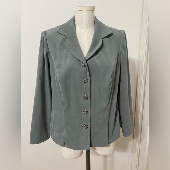 VINTAGE Leslie Fay Suede-Like Petite Blazer Blue Silver Buttons Size 14P - Picture 1 of 6